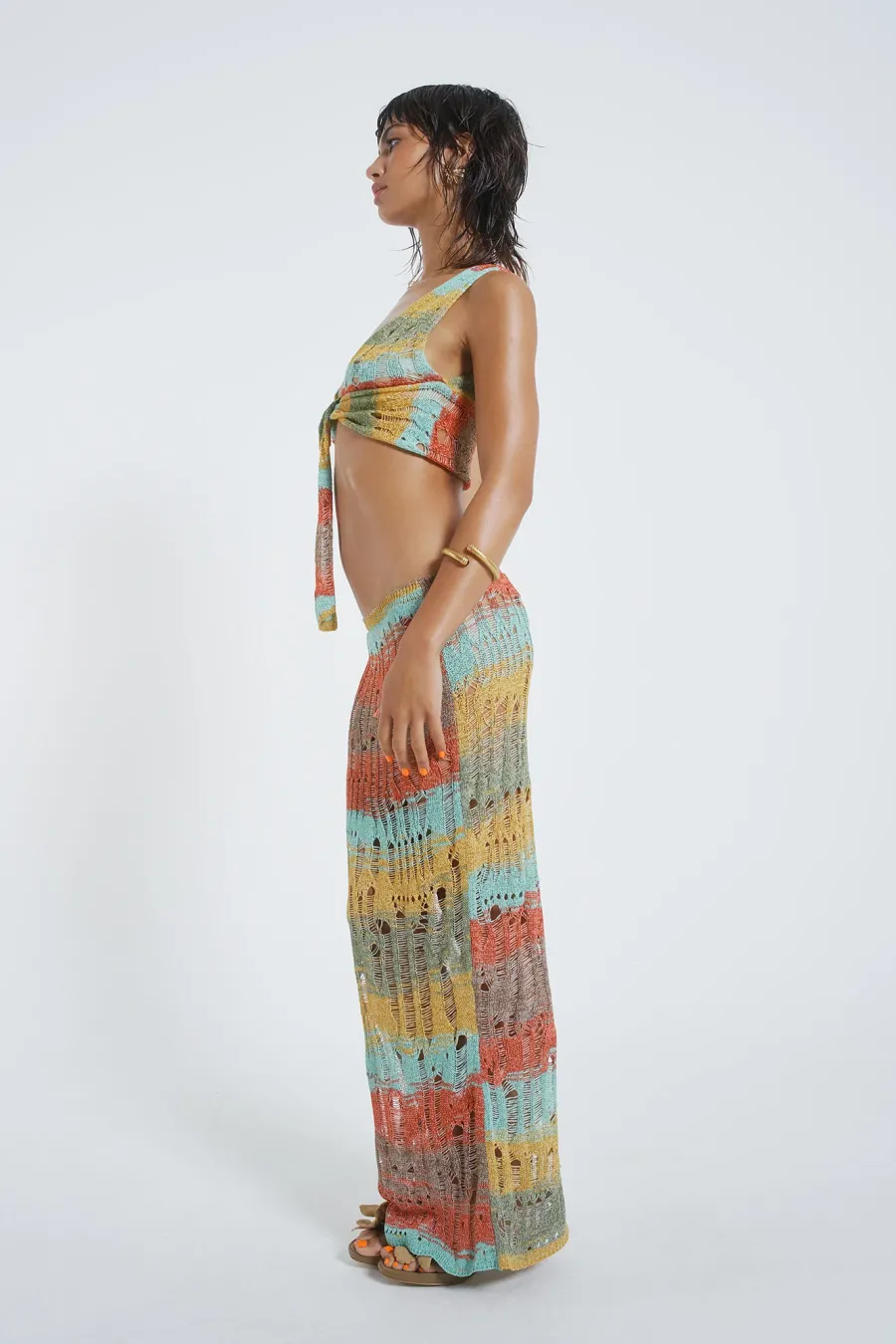 Jaded London *Odette Striped Laddered Wrap Knit Top
