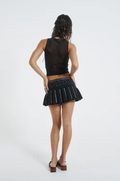 Jaded London *Onyx Pleated Beach Micro Mini Skirt With Stud Detail