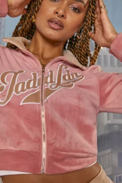 Jaded London *Pink& Beige Zip Up Velour Jacket