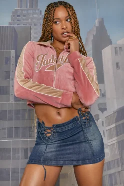 Jaded London *Pink& Beige Zip Up Velour Jacket