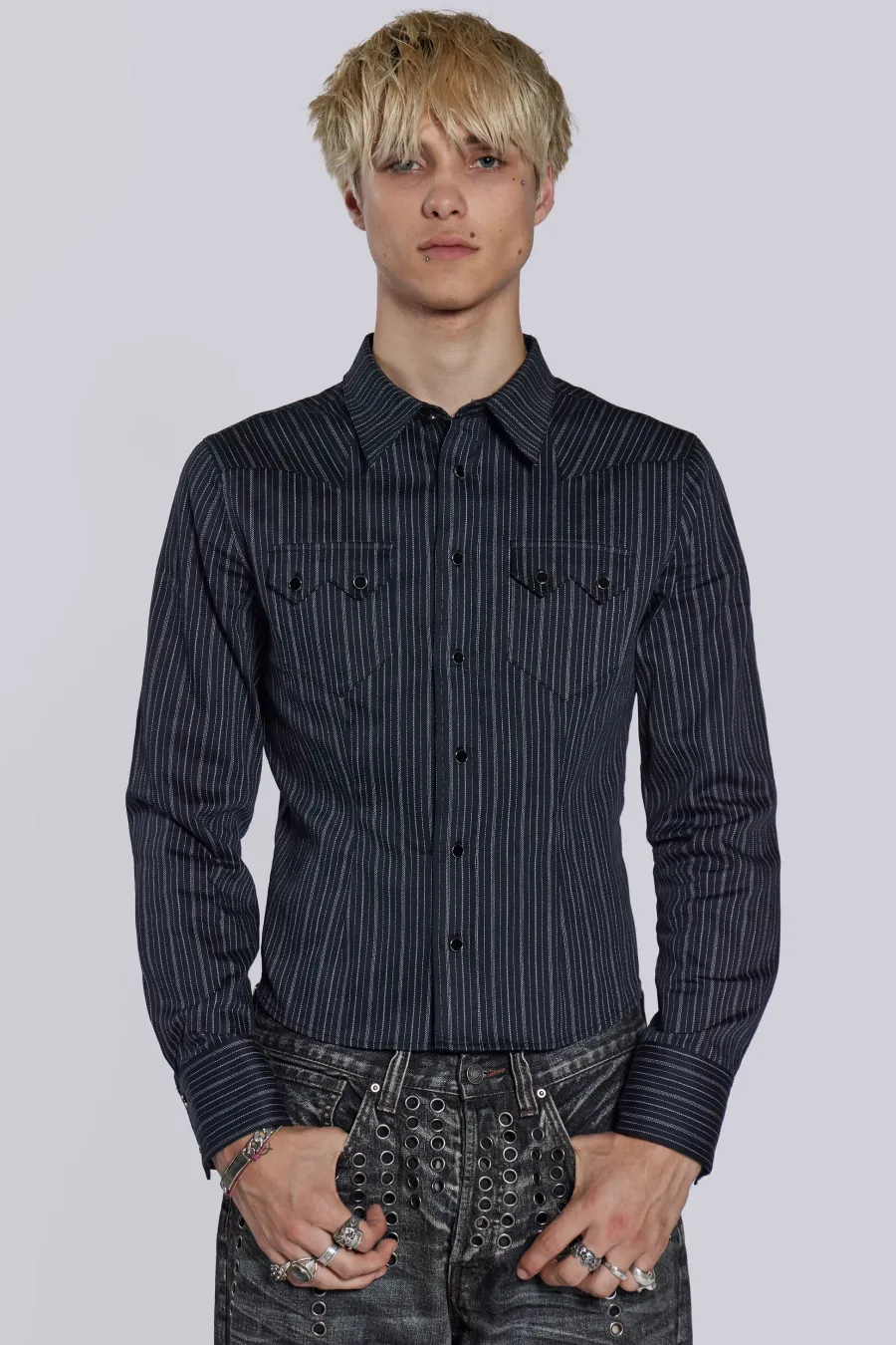 Jaded London Shirts*Pinstripe Bronco Shirt