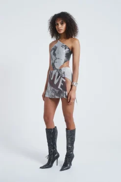 Jaded London *Printed Chain Mail Draped Top