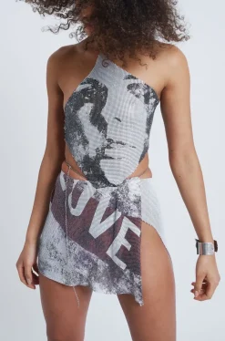 Jaded London *Printed Chain Mail Draped Top