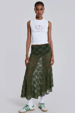 Jaded London Midi Skirts*Rhea Khaki Lace Midi Skirt