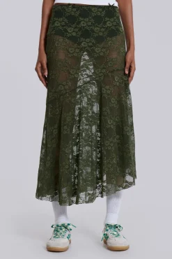 Jaded London Midi Skirts*Rhea Khaki Lace Midi Skirt