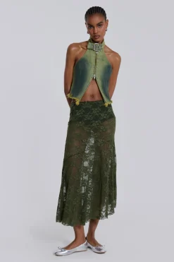 Jaded London Midi Skirts*Rhea Khaki Lace Midi Skirt