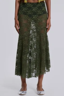 Jaded London New In Beach & Swimwear*Rhea Khaki Lace Midi Skirt