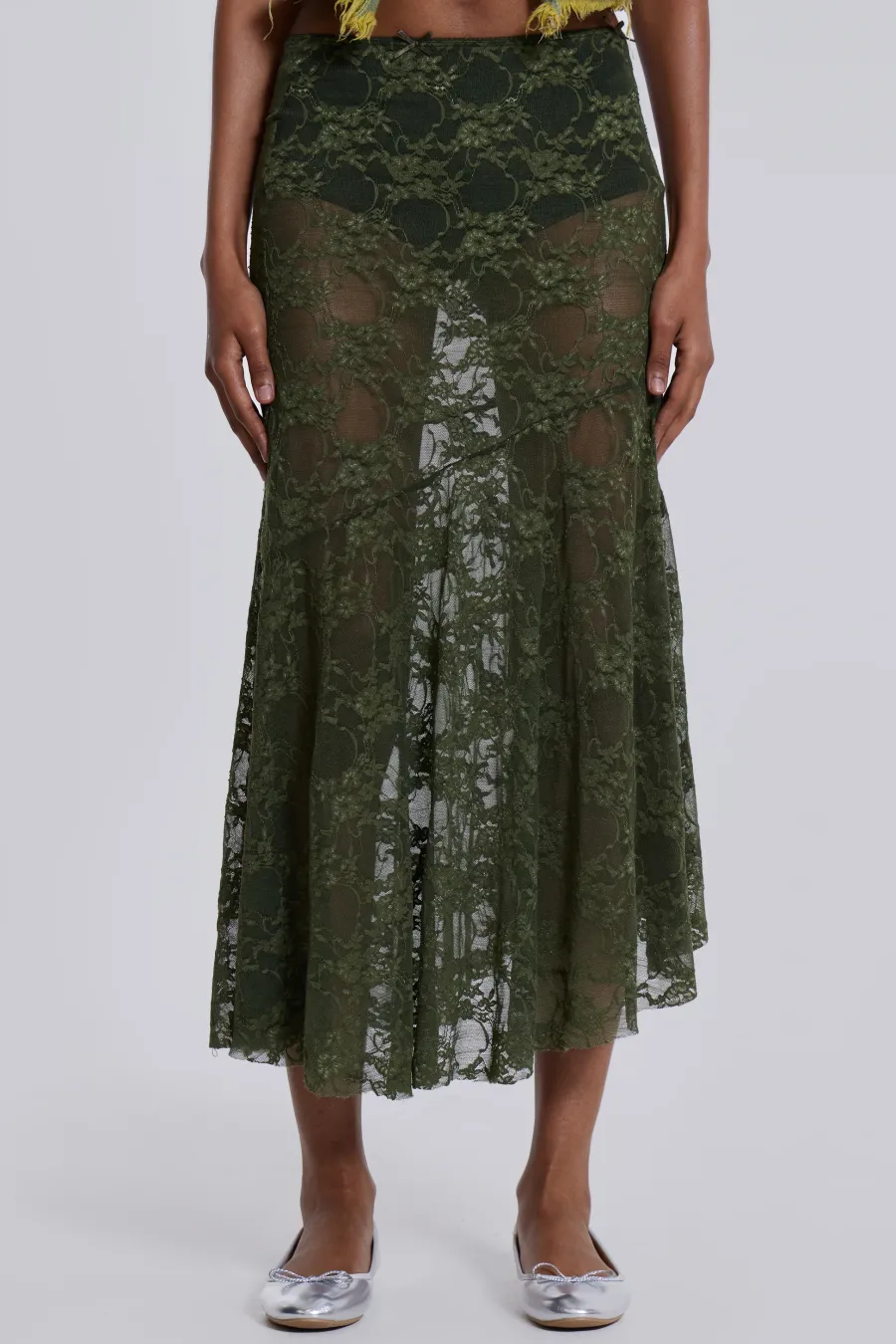 Jaded London New In Beach & Swimwear*Rhea Khaki Lace Midi Skirt