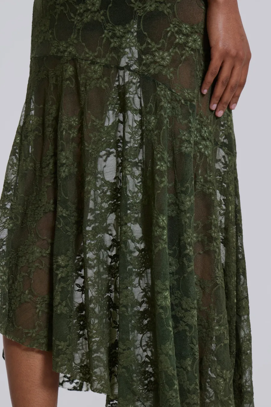 Jaded London New In Beach & Swimwear*Rhea Khaki Lace Midi Skirt