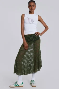 Jaded London New In Beach & Swimwear*Rhea Khaki Lace Midi Skirt