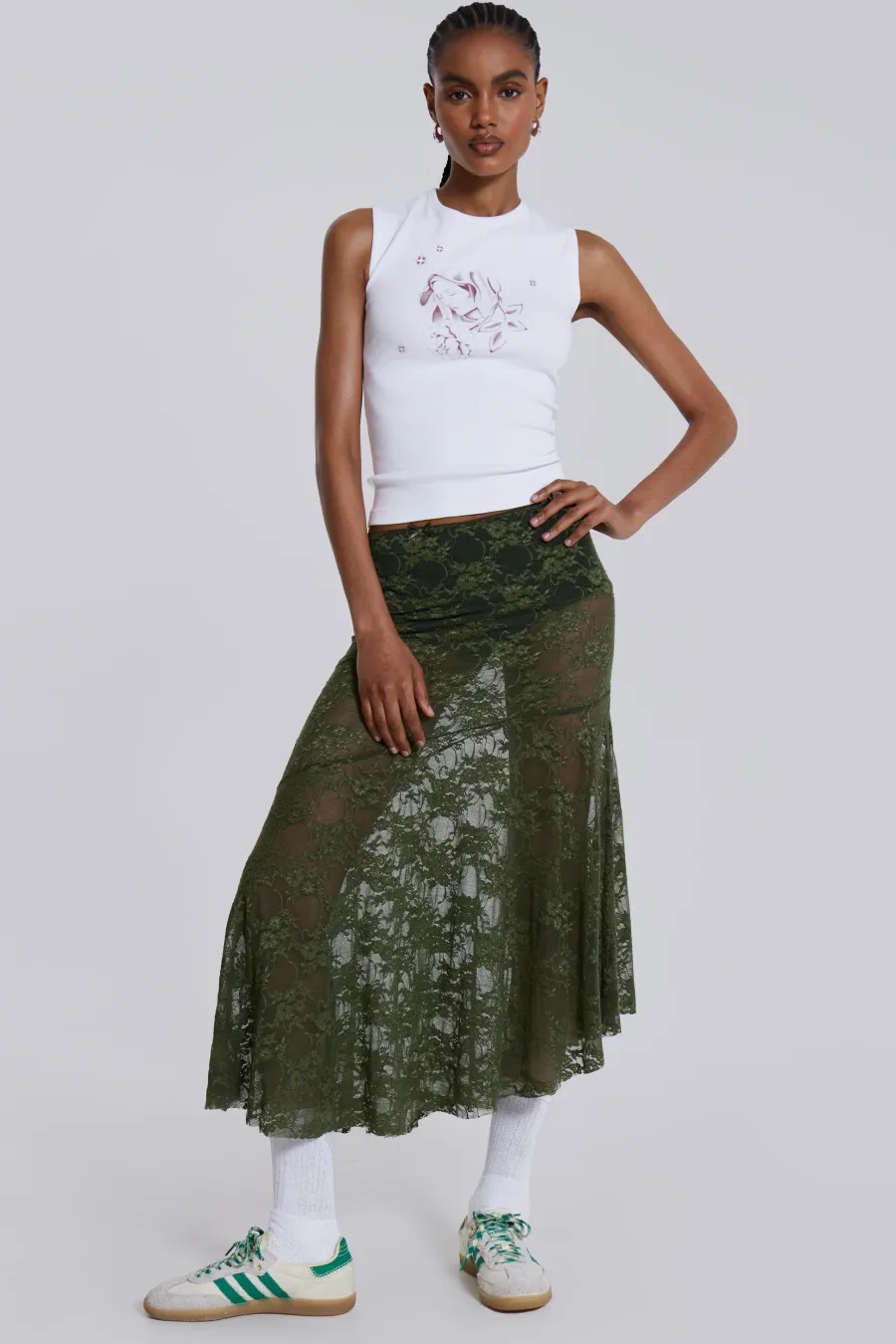 Jaded London New In Beach & Swimwear*Rhea Khaki Lace Midi Skirt