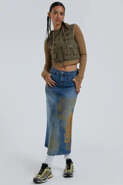 Jaded London Maxi Skirts*Serpent Denim Slit Maxi Skirt
