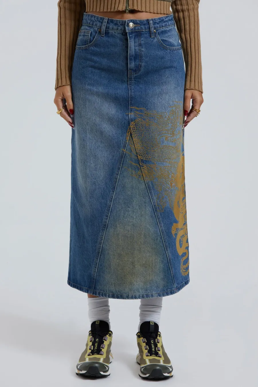 Jaded London Maxi Skirts*Serpent Denim Slit Maxi Skirt