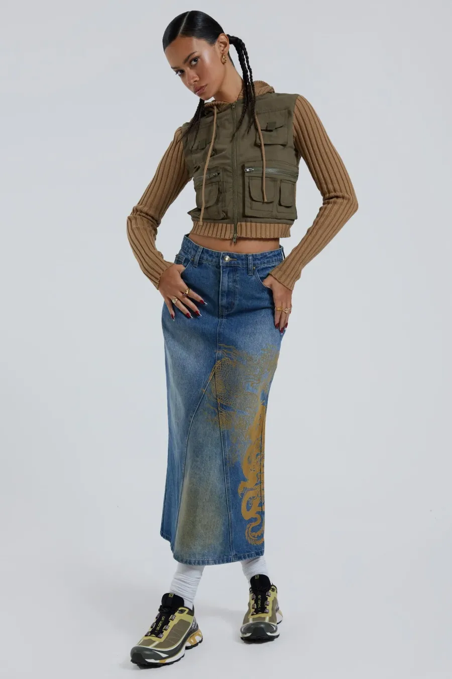 Jaded London Maxi Skirts*Serpent Denim Slit Maxi Skirt