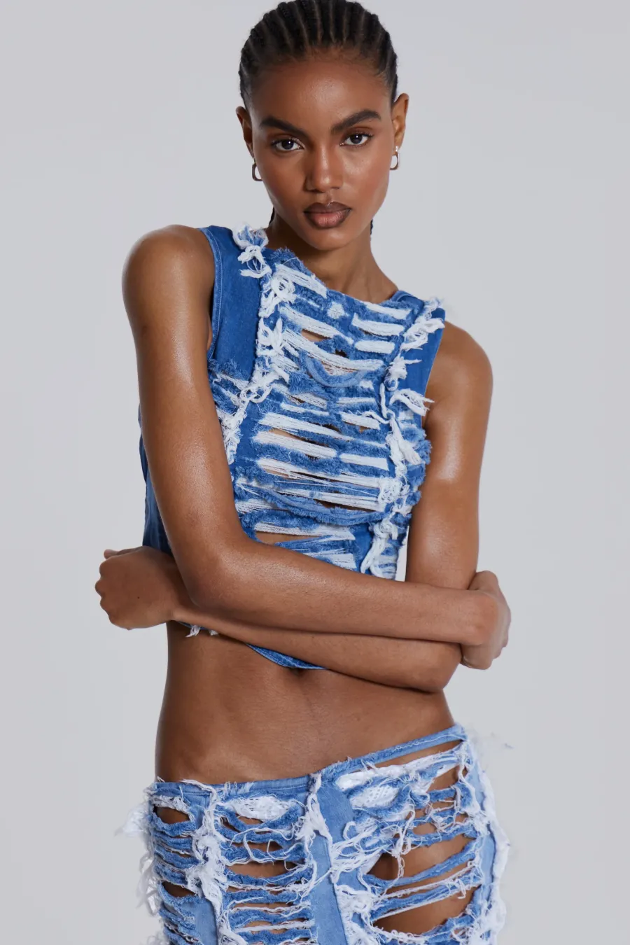 Jaded London *Shredded Denim High Neck Top