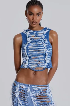Jaded London *Shredded Denim High Neck Top