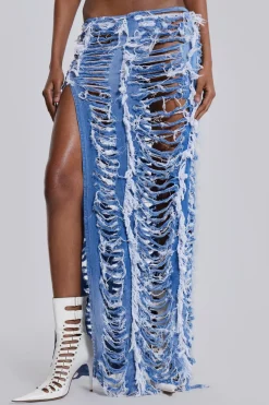 Jaded London *Shredded Denim Maxi Skirt