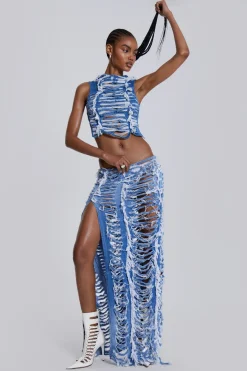 Jaded London *Shredded Denim Maxi Skirt