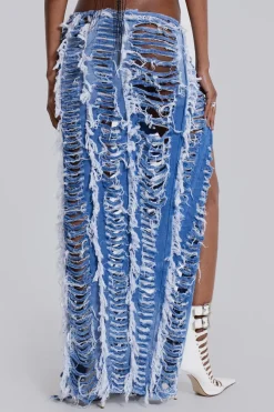 Jaded London *Shredded Denim Maxi Skirt