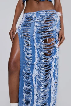 Jaded London *Shredded Denim Maxi Skirt