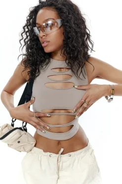 Jaded London Crop Tops*Slash Top In Taupe