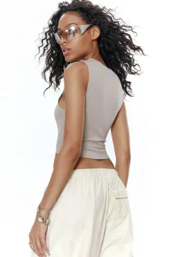 Jaded London Crop Tops*Slash Top In Taupe
