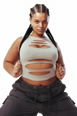 Jaded London Crop Tops*Slash Top In Taupe