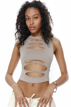 Jaded London Crop Tops*Slash Top In Taupe