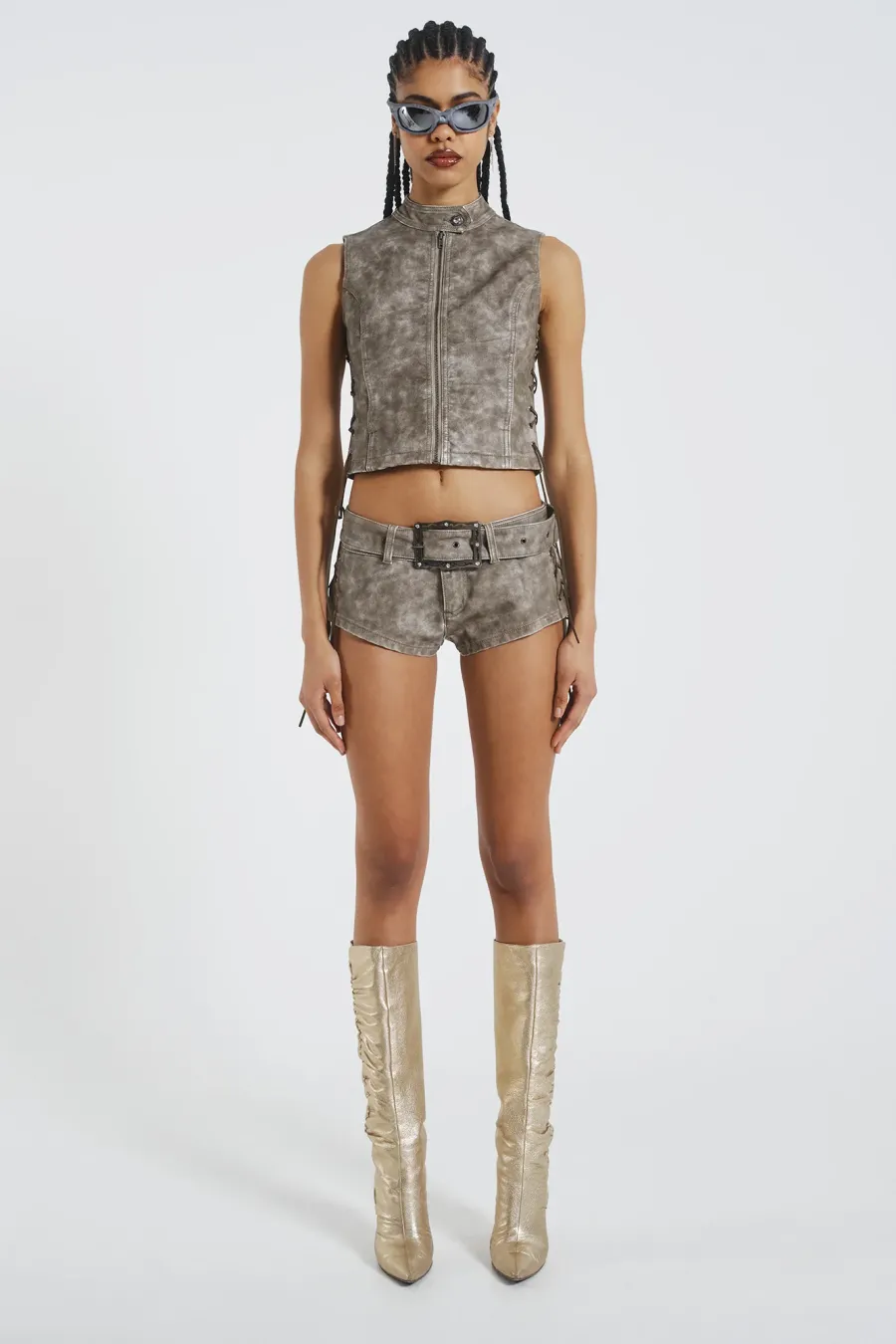 Jaded London *Steel Lace Up Side Pu Hot Pants