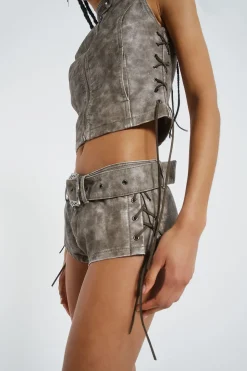 Jaded London *Steel Lace Up Side Pu Hot Pants