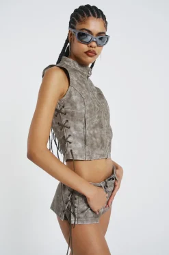 Jaded London *Steel Lace Up Sleeveless Vest