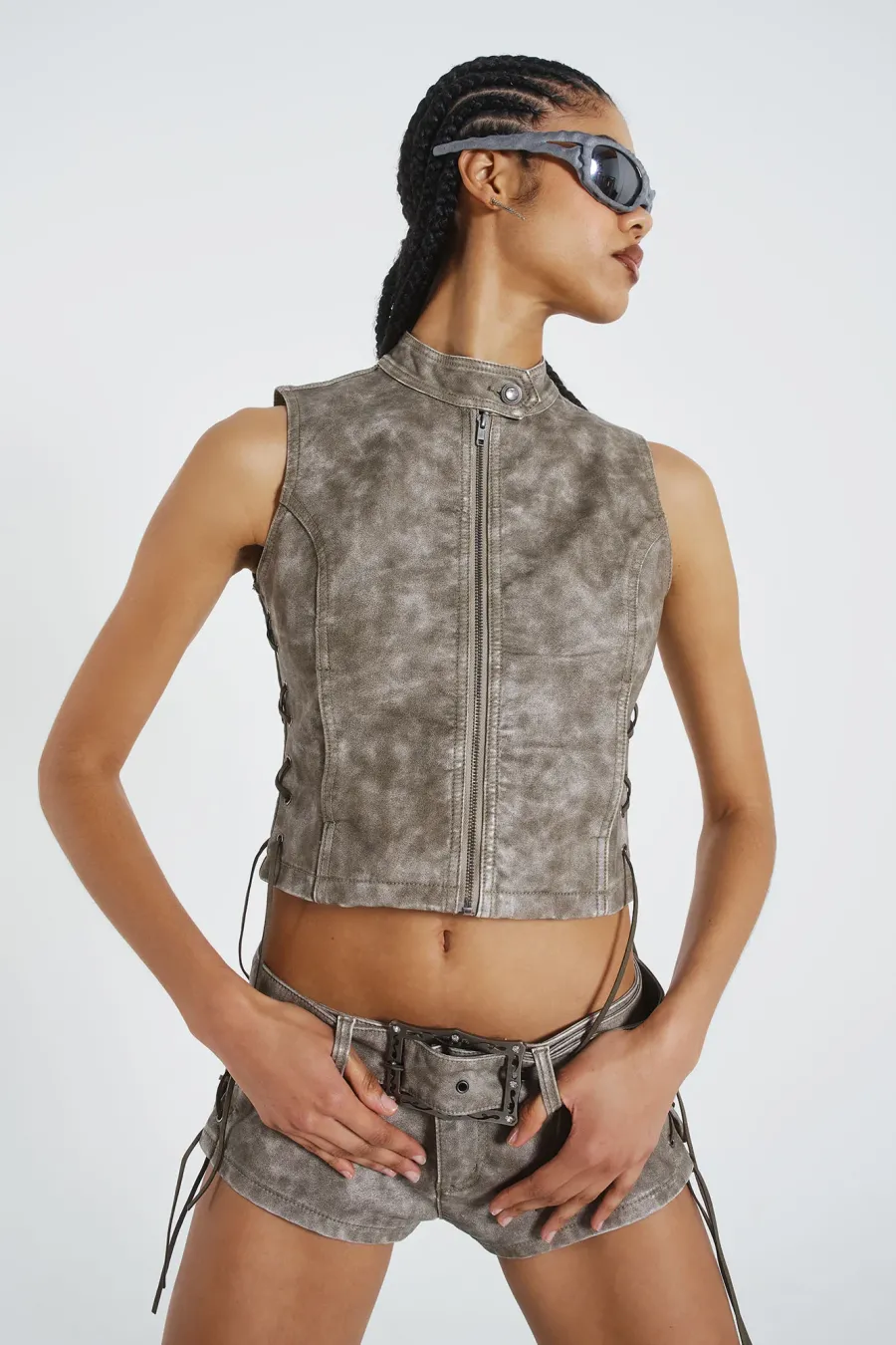 Jaded London *Steel Lace Up Sleeveless Vest