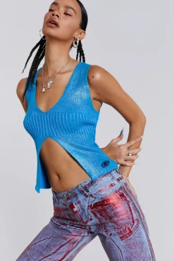 Jaded London Knitwear*Steel Metallic Knitted Sliced Top