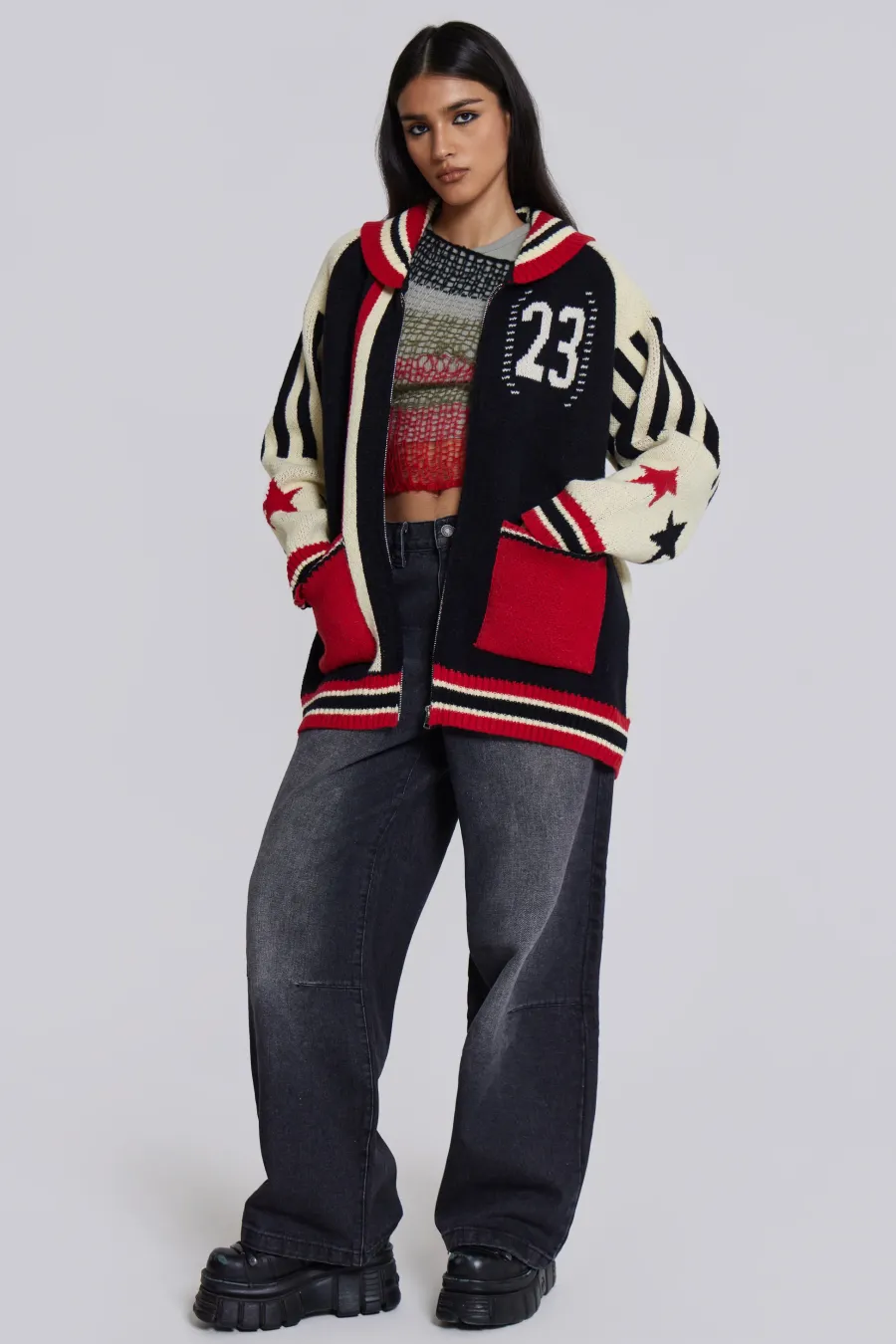 Jaded London Knitwear*Team 23 Knitted Zip Through