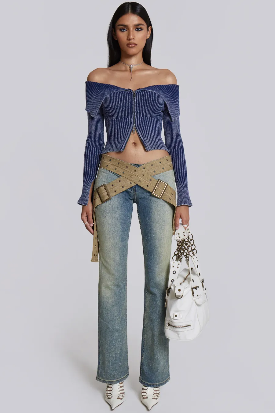 Jaded London Knitwear*Tribeca Ribbed Off The Shoulder Knit