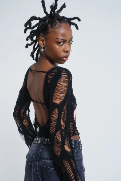 Jaded London Knitwear*Umbra In Distress Shredded Top