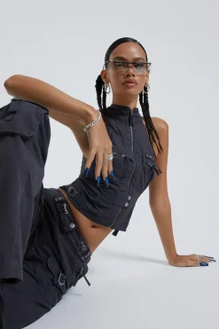 Jaded London *Vintage Grey Cargo Halter Neck Top With Pocket Detail