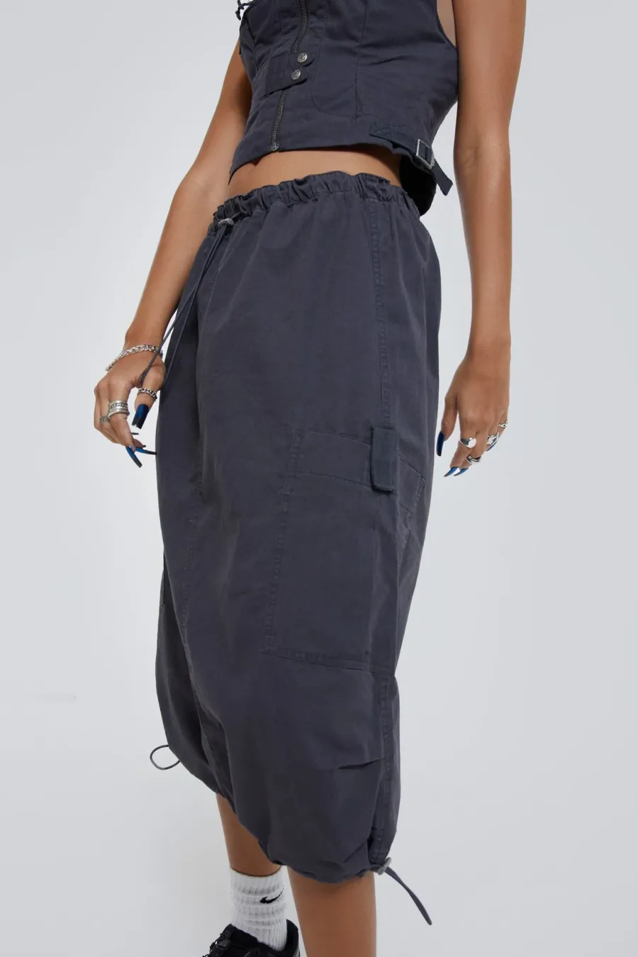 Jaded London Parachute Pants*Vintage Grey Midi Cargo Skirt