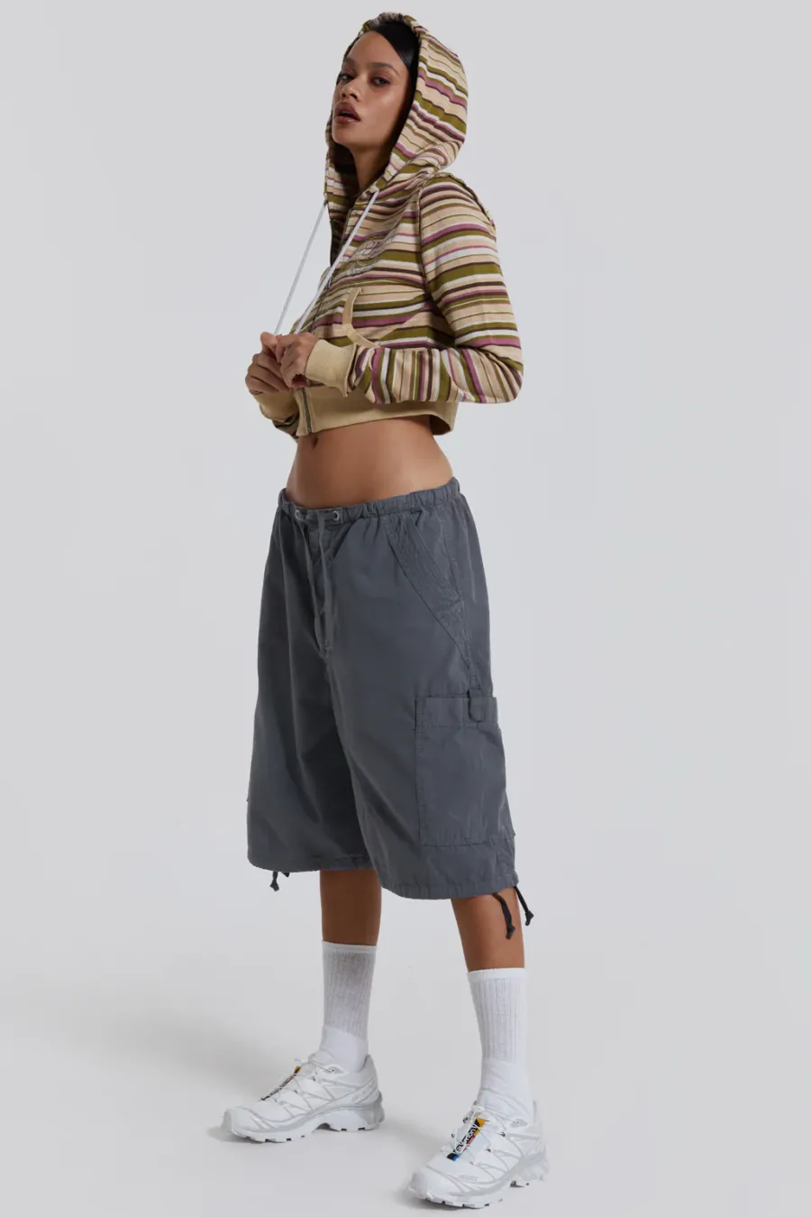 Jaded London Parachute Pants*Vintage Grey Parachute Cargo Shorts