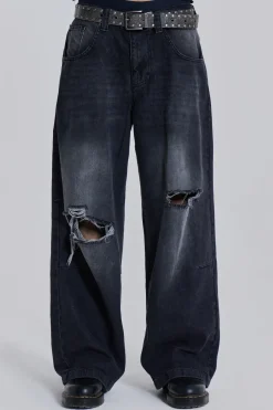 Jaded London Colossus Jeans*Washed Black Busted Colossus Baggy Jeans