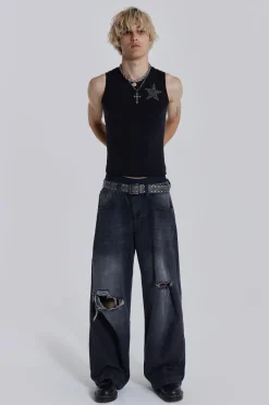Jaded London Colossus Jeans*Washed Black Busted Colossus Baggy Jeans