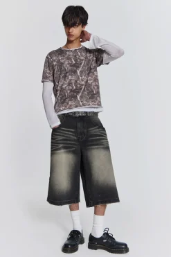 Jaded London Jorts & Shorts*Washed Black Colossus Jorts
