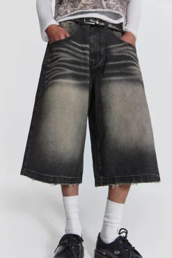 Jaded London Jorts & Shorts*Washed Black Colossus Jorts