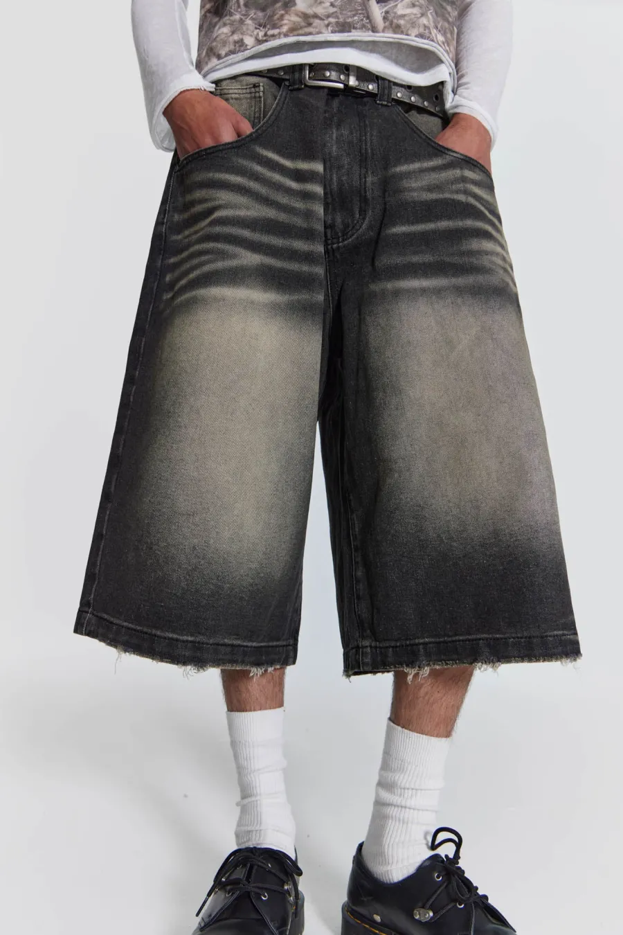 Jaded London Jorts & Shorts*Washed Black Colossus Jorts
