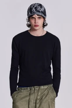Jaded London T-Shirts*Washed Black Long Sleeve Slub