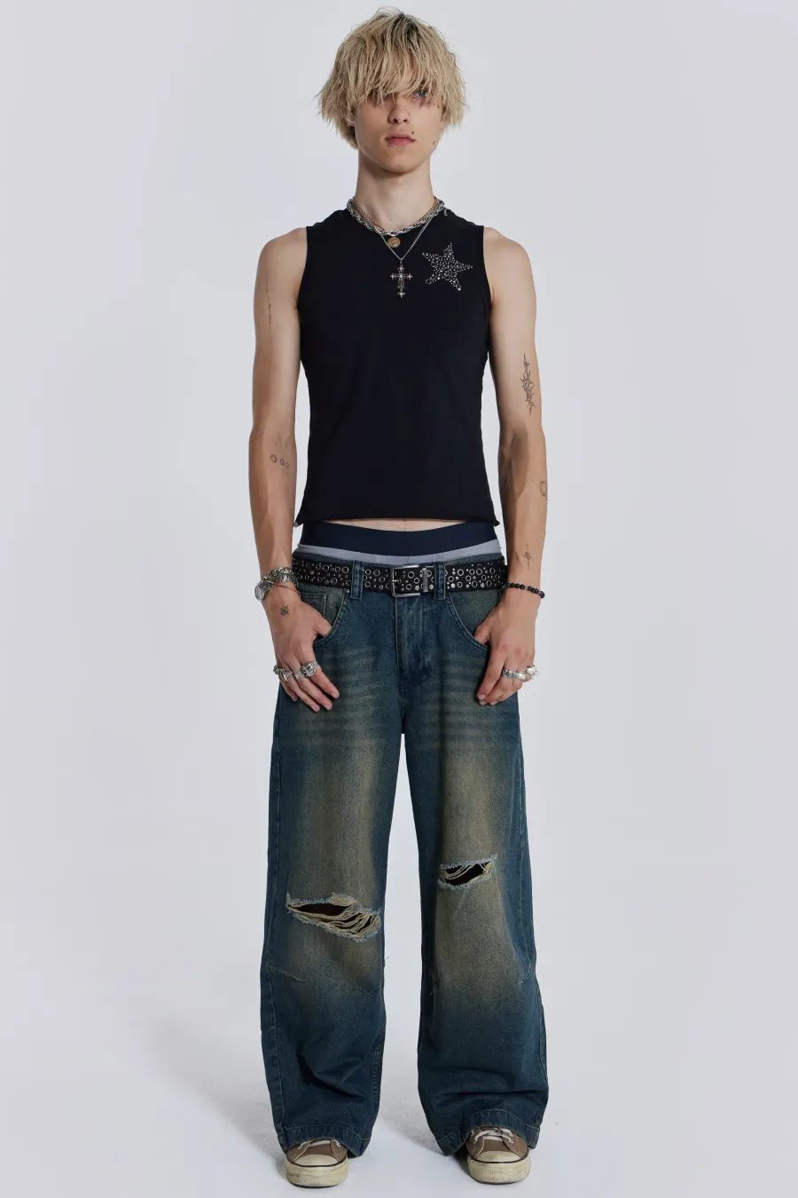 Jaded London Colossus Jeans*Washed Blue Busted Colossus Jeans