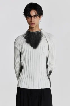Jaded London Knitwear*White Asymmetric Luster Knit