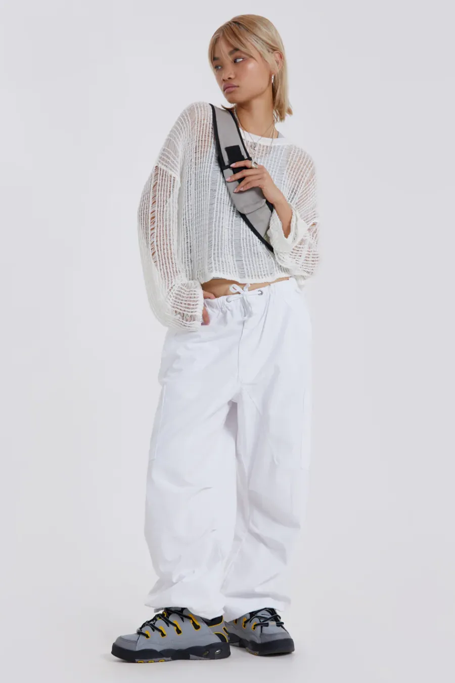 Jaded London Trousers*White Parachute Cargo Pants