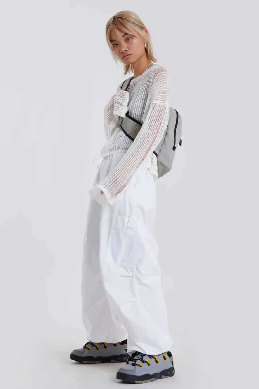 Jaded London Trousers*White Parachute Cargo Pants