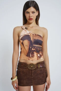 Jaded London Crop Tops*Yeehaw One Shoulder Asymmetric Buckle Top